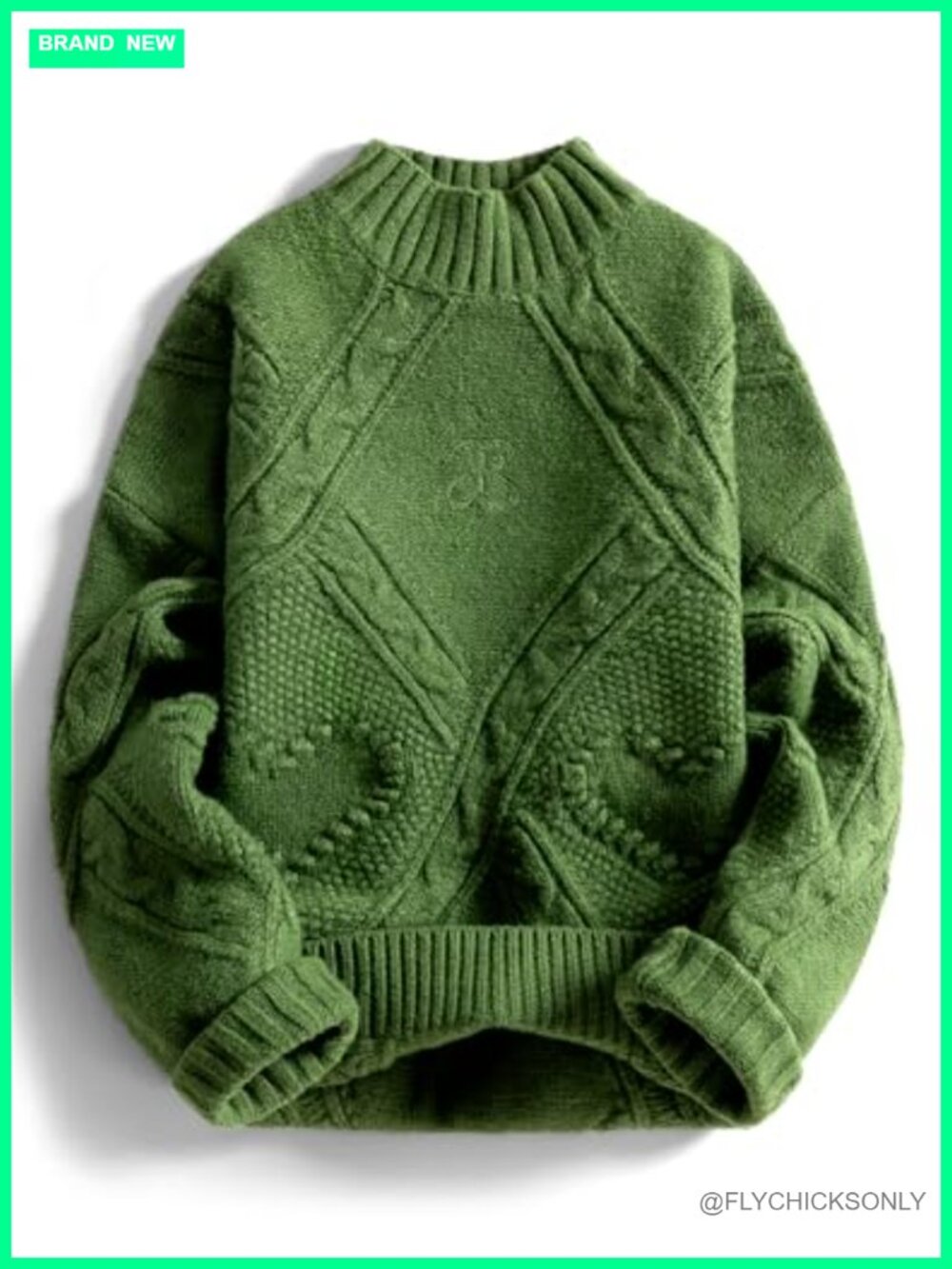 Oversized Cable Knit Chunky Sweater Mock Neck Long Sleeve Heart Pullover